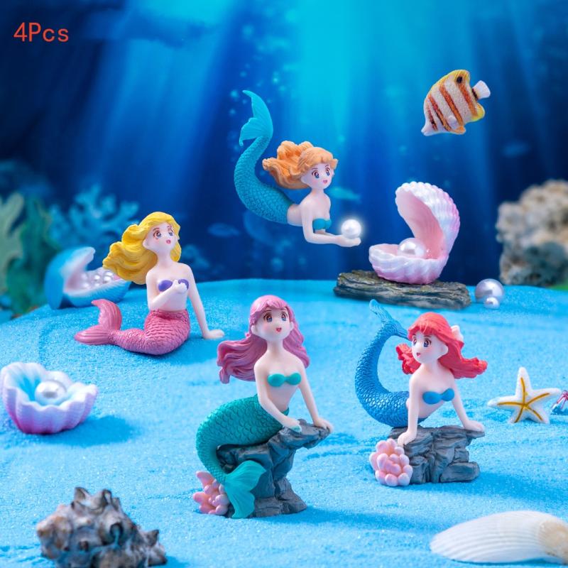 Aquarium Fish Guppy - 4Pcs Plastic Fish Tank Little Mermaid
