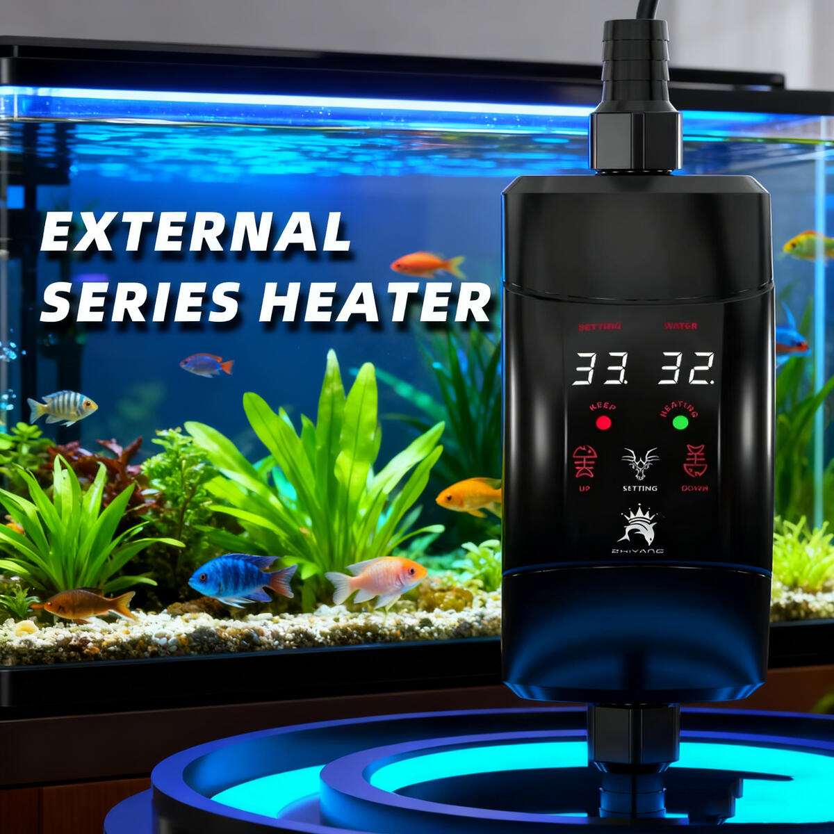Aquarium Heater Submersible - External Aquarium Heating Rod 300W-1200W Adjustable