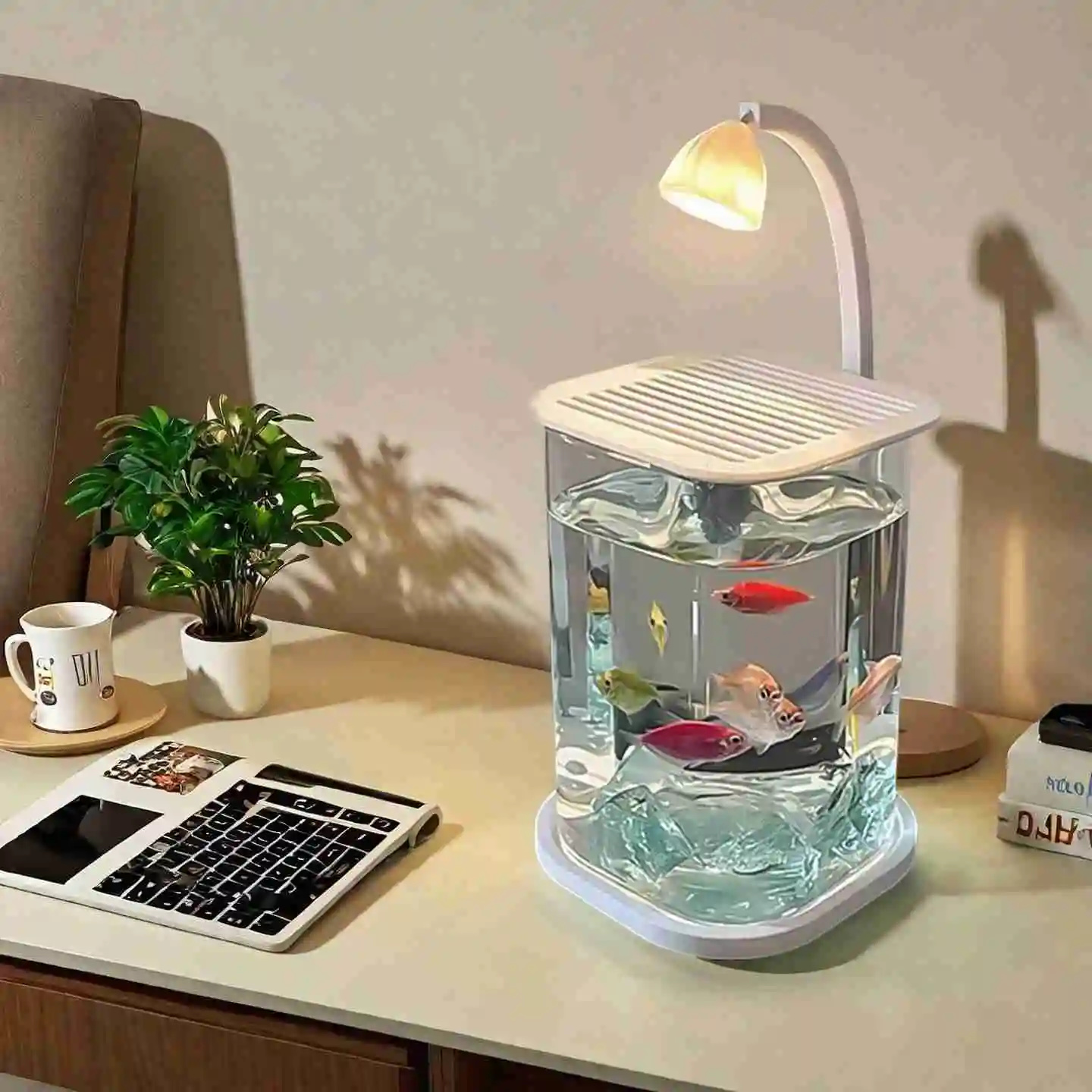Fish Toy In Aquarium - Mini Betta Fish Glass Tank Desktop